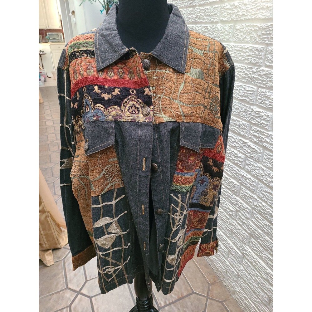 Indigo Moon Womens Sz 1XL Jean tribal  Dressy Fall Jacket RARE Embroidery Boho